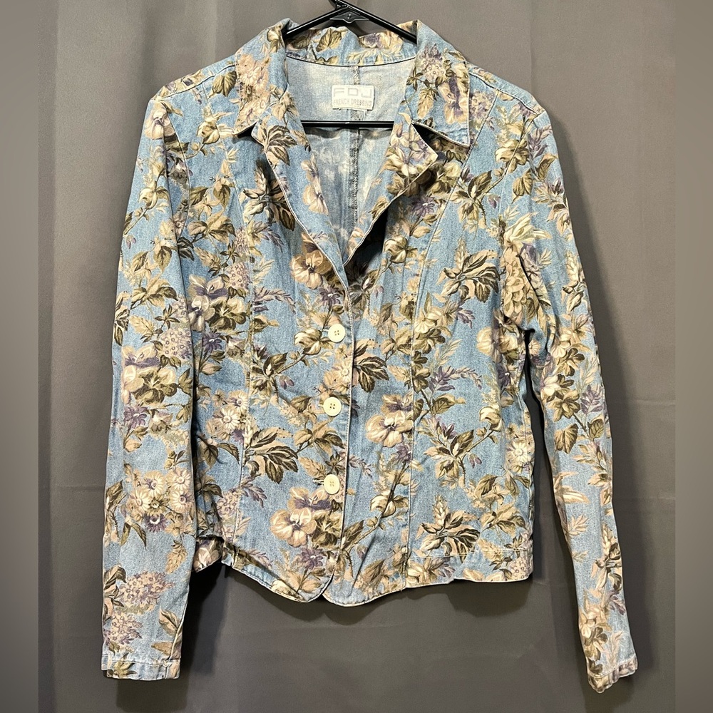 French Dressing Floral Button Down Denim Jacket